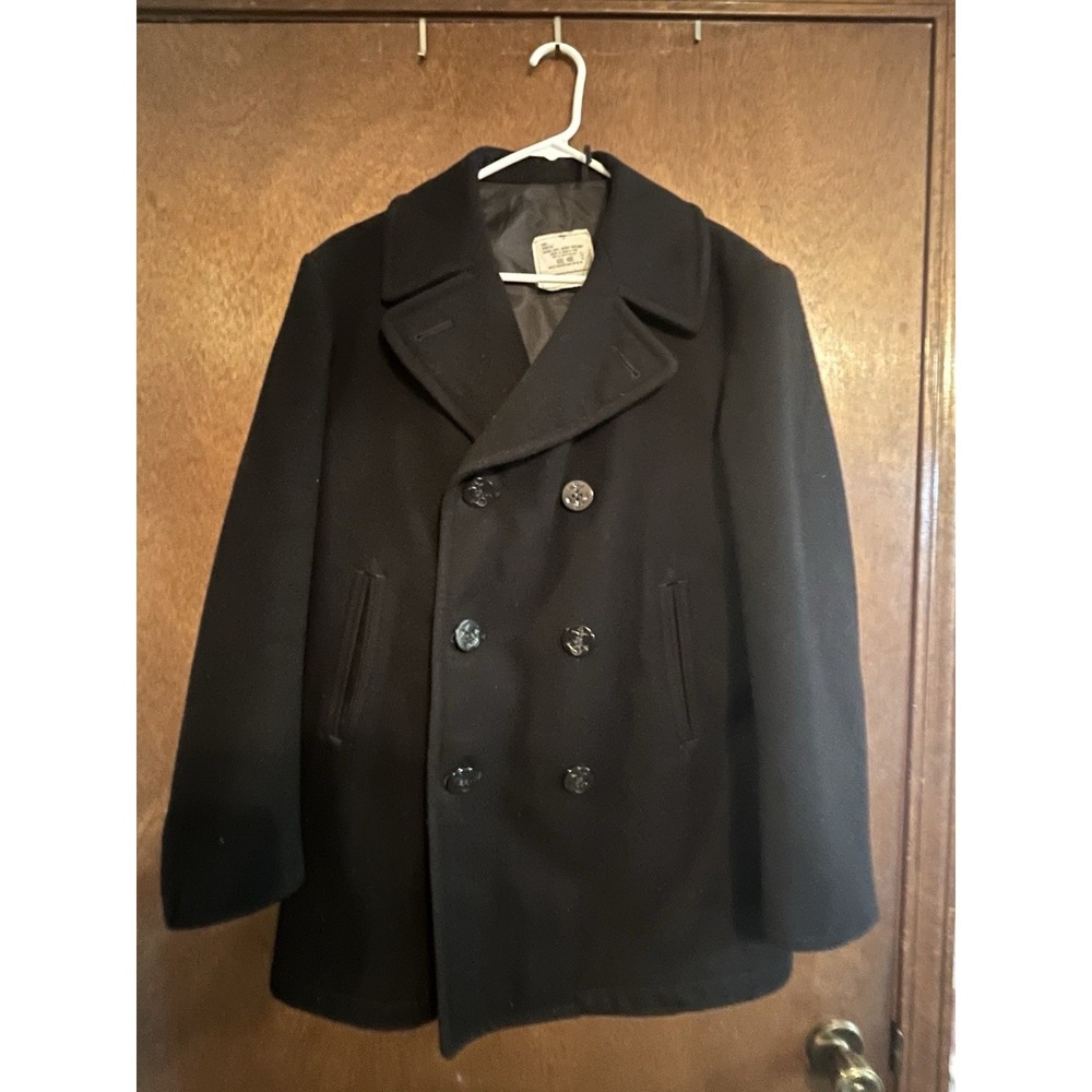 Vintage US Navy Men Size 40R Enlisted 100% Wool Peacoat Black VGC